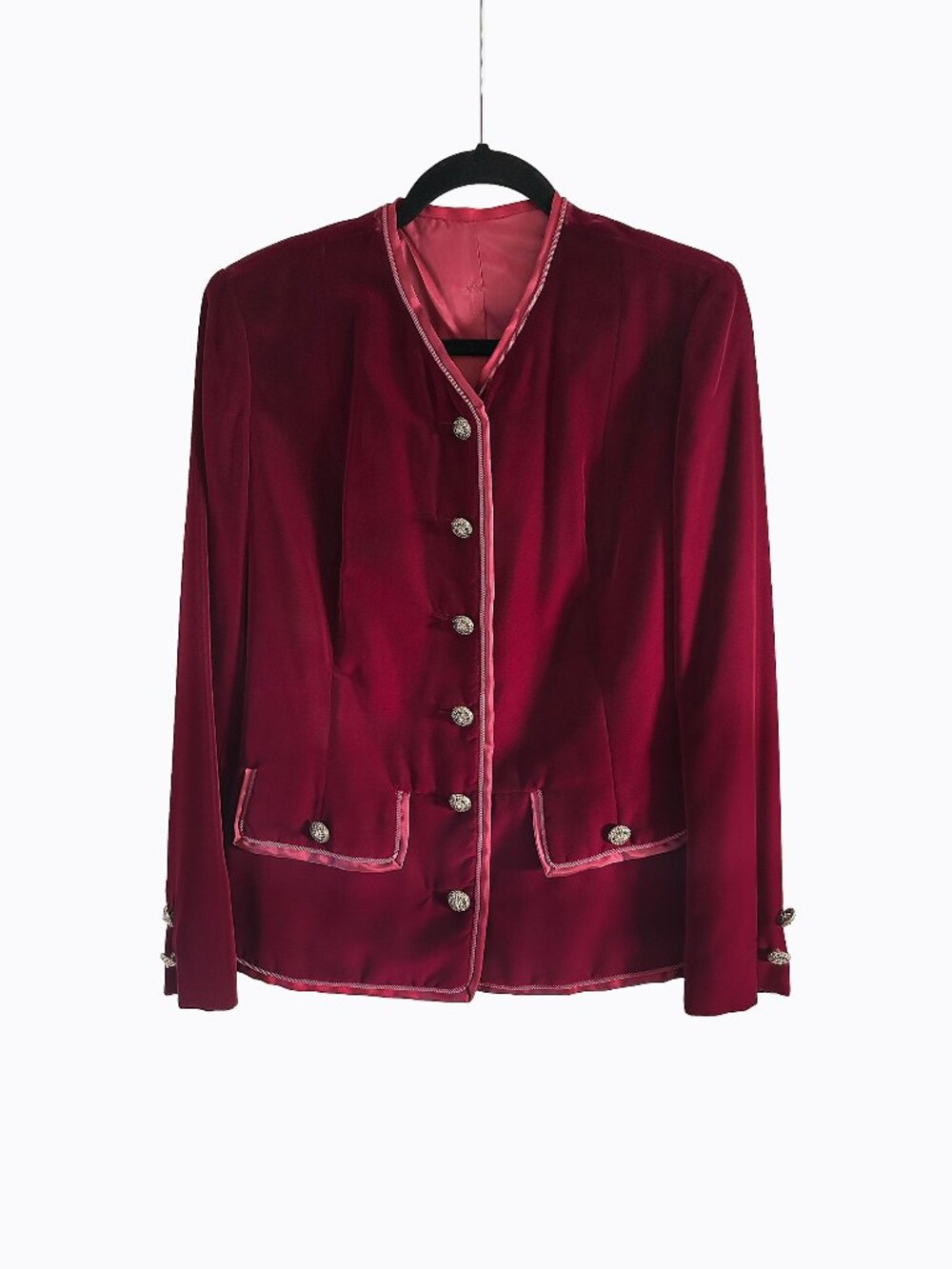 Vintage Burgundy Velvet Jacket USA SzS Dark Romance Preppy Whimsigoth Academia